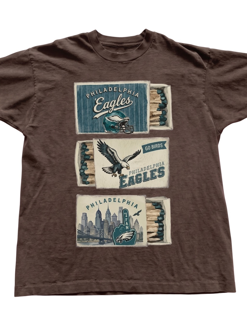 Gildan Brown Philadelphia Eagles Graphic Short Sleeve Tee with Teal Accents
